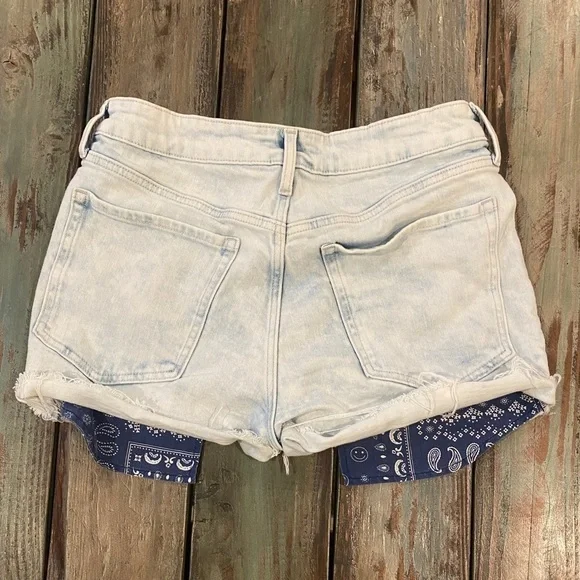 Old Navy Denim Shorts High Rise O.G. Shorts Bandana Exposed Pockets Elsa Sz 12 - Picture 6 of 6